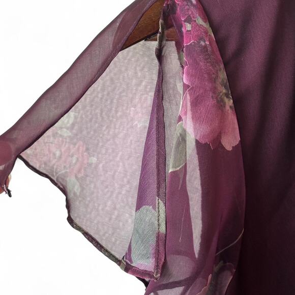 Coldwater Creek Plum Floral Chiffon Maxi Dress Cowl Neck Flutter Sleeve 10 - Picture 6 of 8